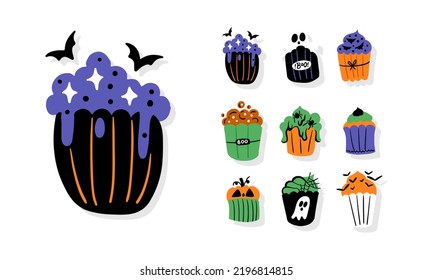 Halloween element vector collection set. Bone, ghost, pumpkin, bat, spider web, witcher vector graphic
