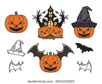 Halloween element vector set illustration, isolated on white background