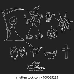 Halloween element Witch, pumpkin, black cat party icon design vector illustration