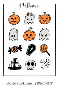 Halloween Elements, asset, cartoon  collection , pumpkin evil, ghost doodle 