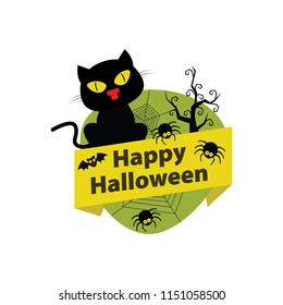 Halloween elements. Black cat. Happy Halloween. Vector illustration in cartoon style. Flat design.