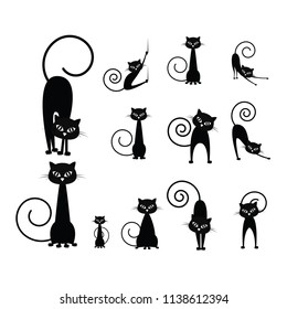 
Halloween elements. Black cats. Happy Halloween. Vector illustration in cartoon style. Flat design.