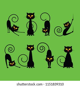 Halloween elements. Black cats. Happy Halloween. Vector illustration in cartoon style. Flat design.
