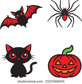 Halloween elements bundle and Halloween Scary character illustration isolated on white 