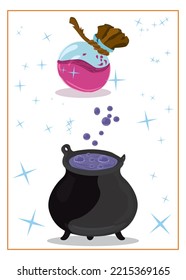 halloween elements with a with cauldron and potion