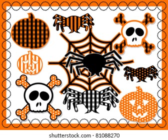 Halloween Elements - Collection of Halloween design elements including pumpkins, skull and cross bones, spider and spider web patterned in striped, dots and gingham