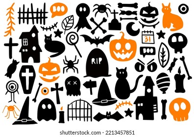 Halloween elements collection doodle illustration vector. 