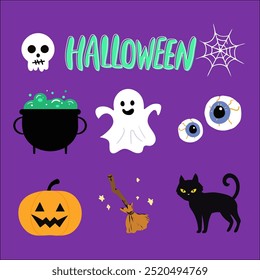 Halloween elements collection in flat design cute  