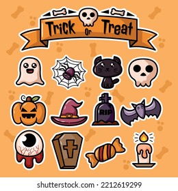 halloween elements collection set vector hand draw style