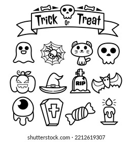 halloween elements collection set vector hand draw style coloring book