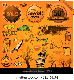 Halloween elements collection vector illustration design set