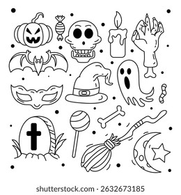 Halloween elements in doodle style set