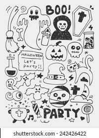 Halloween elements doodles hand drawn line icon, eps10