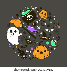 Halloween Elements. Halloween frame and illustration set