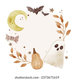 Halloween elements and frames in watercolor style