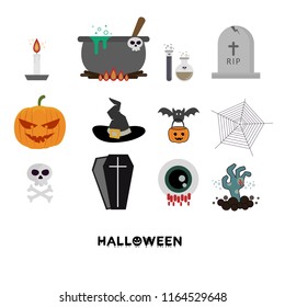 Halloween elements greeting set. Vector illustration.