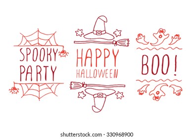Halloween elements. Hand-sketched typographic element on white background.  Boo.  Happy halloween. Spooky party