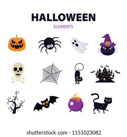 Halloween elements. Happy Halloween. Vector illustration in cartoon style. Flat design.