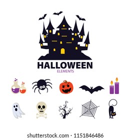 Halloween elements. Happy Halloween. Vector illustration in cartoon style. Flat design.
