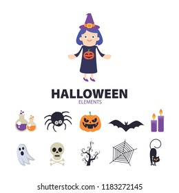 
Halloween elements. Happy Halloween. Vector illustration in cartoon style. Flat design.