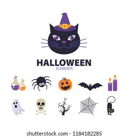 
Halloween elements. Happy Halloween. Vector illustration in cartoon style. Flat design.