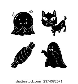 Halloween Elements icon Set. Cute cartoon spooky characters. Hand drawn trendy illustration.