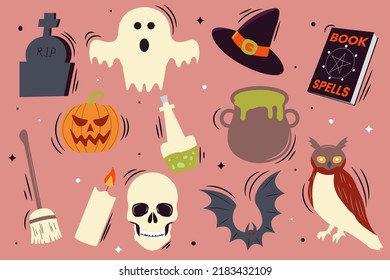 Halloween elements illustration collection with flat design