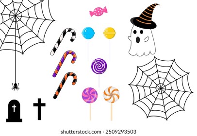 Halloween elements isolated on white background.Spooky symbol vector graphic icon.