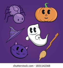 halloween elements on purple background