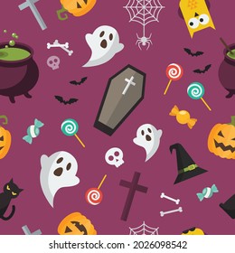 Halloween elements seamless pattern. Halloween background. Vector illustration