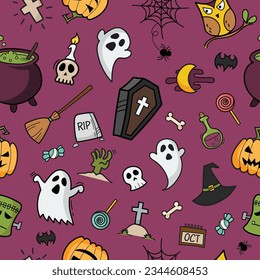 Halloween elements seamless pattern. Halloween background. Vector illustration