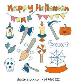Halloween elements set, cartoon style, icon vector Illustration