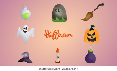 halloween elements set in Halloween day for content online or web, banner and template , Flat cartoon flat style. illustration Vector EPS 10