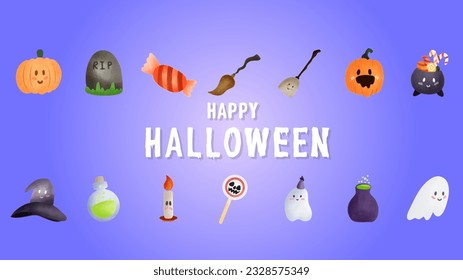 halloween elements set in Halloween day for content online or web, banner and template , Flat cartoon flat style. illustration Vector EPS 10