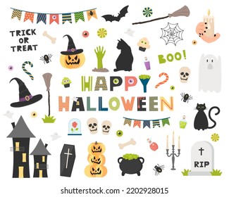 Halloween elements set. For stickers, cards, postcards, greeting cards, flyers, posters, web, etc.