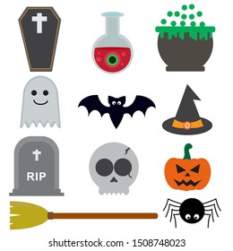 Halloween elements set vector with flat design