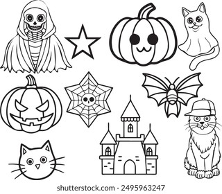 Halloween Elemente Stern, Geist, Kürbis, Spinne, Katze, Tempel 