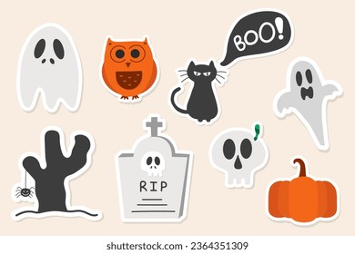 Halloween elements sticker set collection illustration.
