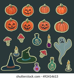 Halloween Elements. Sticker Halloween Vector Set of Objects. 