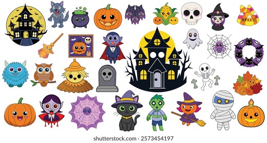 Halloween Elements Vector on white background