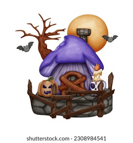 Halloween elements. Vector watercolor illustration concept. 