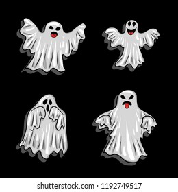 Halloween elements - white gloomy ghosts in the style of a cartoon. Stickers for All Hallows' Day
