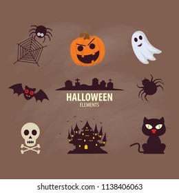 Halloween elements.Happy Halloween. Vector illustration in cartoon style. Flat design.