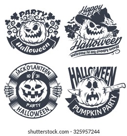 Halloween emblem set. Original logo with pumpkins - jack-o'-lantern.