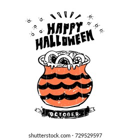 Halloween emblem. Vector hand drawn logo illustration design with magic jar.