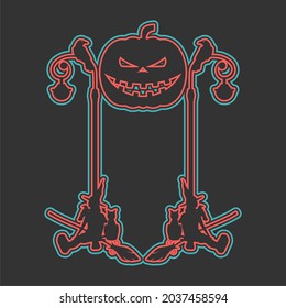 Halloween emblem with witch, pumpkin and raven