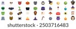 Halloween emoji icons set. This vibrant set of icons captures the spooky spirit of halloween with its depiction of traditional symbols and characters
