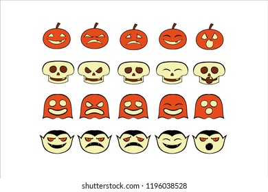 Halloween emoji set of classic terror character faces