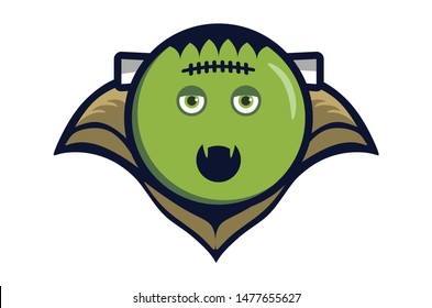 Halloween emoticon with green scary frankenstein costume Premium vector