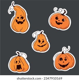 Halloween emoticon pumpkins stickers set